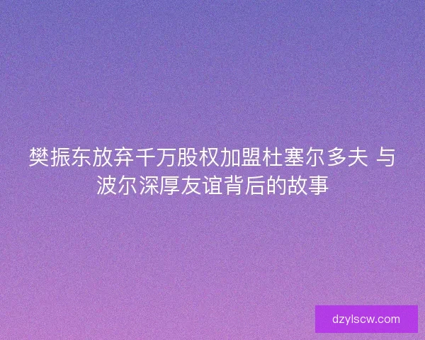 樊振东放弃千万股权加盟杜塞尔多夫 与波尔深厚友谊背后的故事