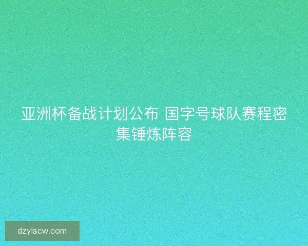亚洲杯备战计划公布 国字号球队赛程密集锤炼阵容